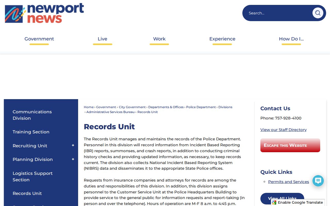 Newport News police records request information